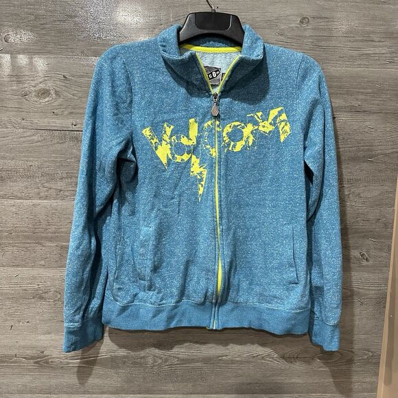 VOLCOM Blue Full Zip Hoodie Y2K Sweatshirt Women's Large - Picture 1 of 9